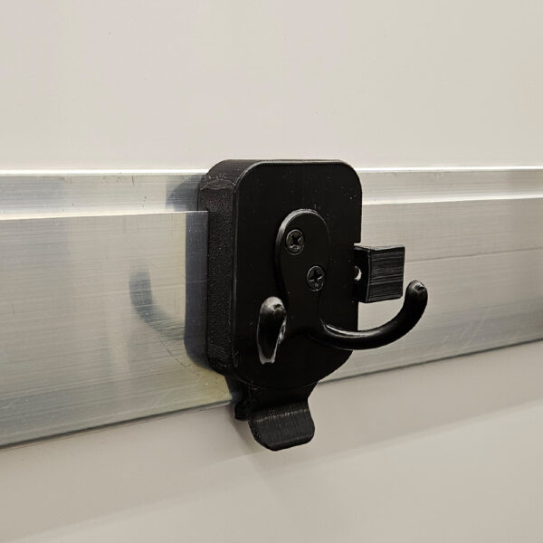 Coat hook is convenient to hook anywhere on the CORE rail. Easily accessible to hang your gear up and away for an organized and clean workspace.