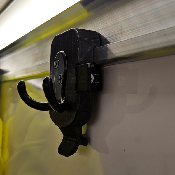 Coat hook is convenient to hook anywhere on the CORE rail. Easily accessible to hang your gear up and away for an organized and clean workspace.